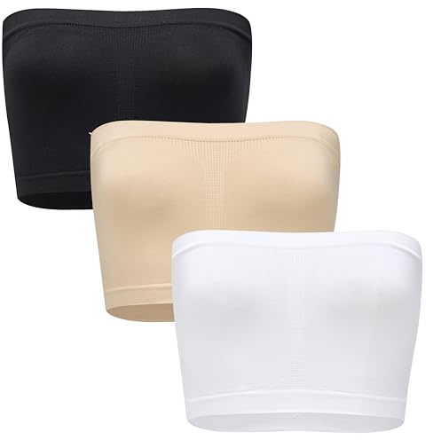 Blu Apparel 3-pack sömlös ovadderad bandeau BH multipack inte vadderad trådlös, Svart/vit/naken, M