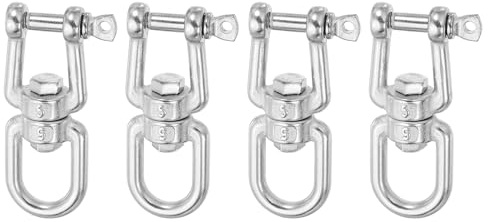sourcing map Heavy Duty M6 Double Swivel Eye Hook, 304 Stainless Steel Ended Eye x Jaw Chain Swivel Shackle Ring Connector Load 240 KG/529 lbs for Hanging, Pack of 4