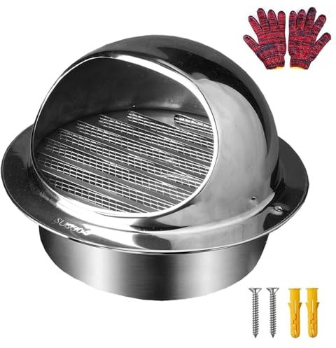 Belüftungsgitter Rund Lüftungsgitter 110mm, 125mm, 150mm Wandentlüftung Abluftgitter Edelstahl Außengitter Abluft- und Zulufthaube, Vogelschutzgitter, für Küche Badezimmer Schrank(Polished,50mm)