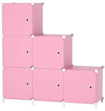 ATTDETJL 6 Würfel Aufbewahrungsschrank mit Türen, Würfel Schrank für Schlafzimmer, Kleiderschrank & unter Treppen, Platzsparende DIY Multifunktional Regalsystem Regal, 30x30x30cm, Rosa ATTSL6006
