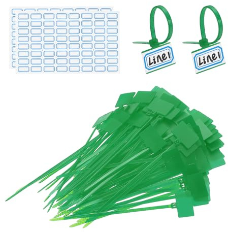 PATIKIL 4inch Zip Ties, 100pcs Cable Ties Tags Nylon Wire Marking Label Self Locking Plastic Straps Write on with Label Tags Paper for Organization Cord Network Ethernet Marking, Green
