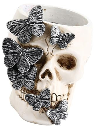 LXJLXD Stiftehalter mit Totenkopf-Motiv, Kunstharz, Mehrzweck-Schreibtisch-Organizer, Aufbewahrungsbox, Make-up-Pinselhalter für Halloween-Dekoration