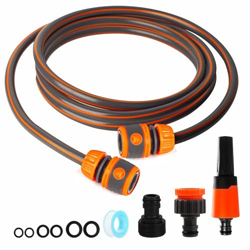 3M Short Garden Hose Extension Including 3/4'' Male Threaded, 2 in 1 Faucet Adapter, 1/2 Hose End Adapter, 1 Nozzle, Small Hose Pipe for Garden Tap, High Pressure Washrer