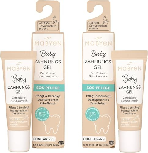 MABYEN Gel dentaire pour bébés 2 x 10 ml – Lot de 2 pour gencives irritées – Soulagement naturel pendant la poussée dentaire – Sans alcool ni lidocaïne
