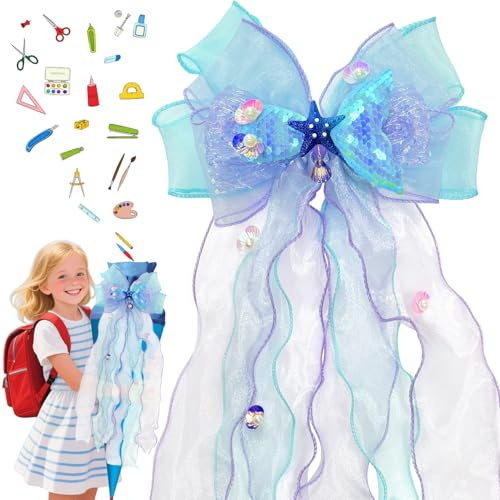 TZEKING Schultütenschleife Meerjungfrau,60×20cm Zuckertüten Schultütenschleife,Schultüte Schleife Zuckertütenschleife Deko,Schultütenschleife Schultüte für Mädchen Junge,Schulanfang Einschulung Deko