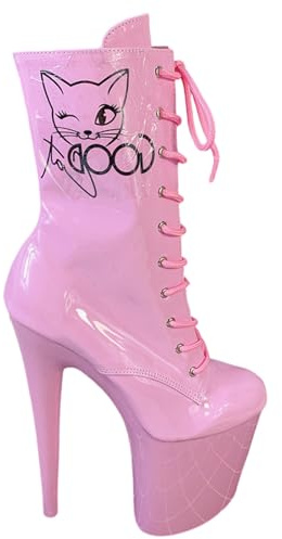 Botines con Cordones Pole Dance Pro para Mujer - Botas de Plataforma Extreme Stiletto de 20 cm para Artistas Drag - Zapatos para Discotecas,Rosado,46 EU