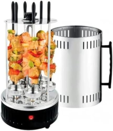 Griglia elettrica verticale per shish kebab, con 5 spiedini, rotisserie automatica, griglia girevole elettrica, per barbecue, max. 400 –500 ℃, per gamberetti, carne, gamberetti, 1000 W