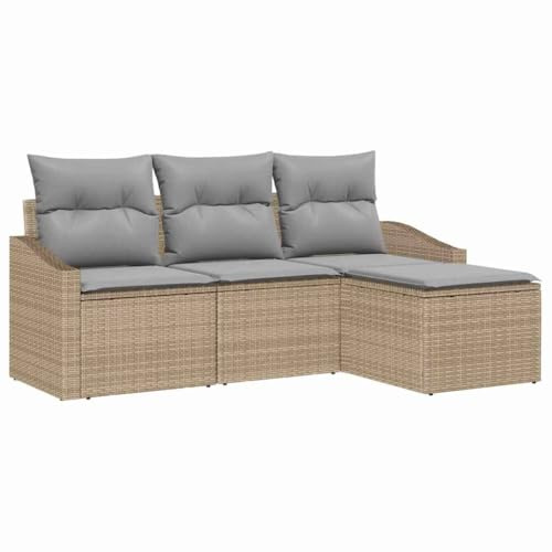 vidaXL 4-dels Trädgårdsoffa med Kuddar Beige Poly Rattan
