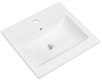 NUESTRA VIDA Lavabo ad Incasso in Ceramica Bianco Lucido, Lavandino Design Moderno vasca rettangolare, Lavamani per il Bagno e Toilette 51 x 45 x 16 cm