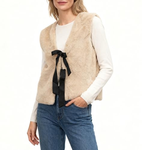 Amazhiyu Gilet in pelliccia sintetica da donna, gilet corto in pile, senza maniche, da donna, in pelliccia sintetica, marrone, XL