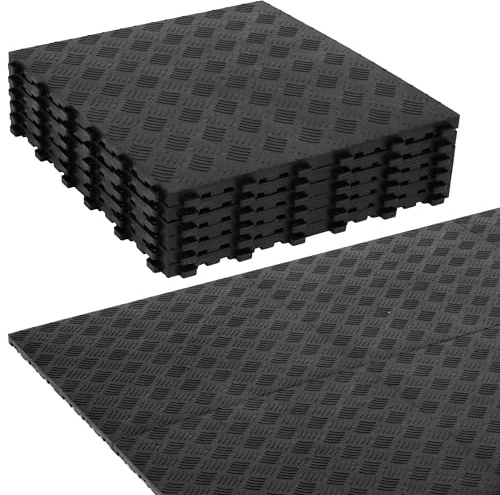 50-Garagenboden Fliesen 400x400x18mm ineinandergreifend Bodenmatte- Industrieboden, rutschfeste doppelseitige Struktur-Garagenboden, für Garagen, Keller, Reparaturwerkstätten (Black, 50PCS)