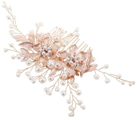 PartyKindom Luxuriöser Braut Haarkamm Gold mit Handgefertigten Perlen und Strasssteinen Eleganter Haarschmuck für Hochzeit Vielseitiges Kopfstück für Damen und Besondere Anlässe