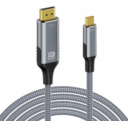 Cable USB C a HDMI 2.1 de 10 pies, 8K a 60Hz 4K a 144Hz de alta velocidad 48Gbps tipo C a HDMI, cable trenzado [compatible con Thunderbolt 3/4] con MacBook, iPhone 16/15 Pro/Max, iMac, iPad Pro
