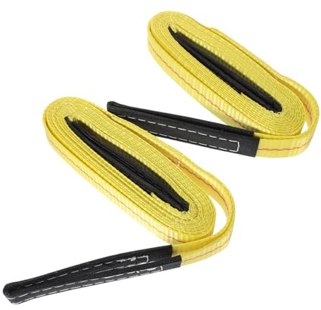2pcs Flat Polyester Web Lift Sling for Cargo Loading | Yellow Finish, Quick Connection and Detachment, Heavy Duty Strength, Even Weight Distribution, Reliable Web Design