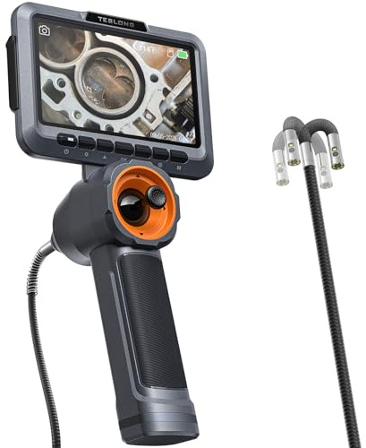Teslong Dual Lens 6.5mm Articulating Endoscope for Automotive Mechanics | 6.5mm Endoscope, 5 IPS Screen, 5FT Cable, 2.0MP HD, 210° Articulation, 6 LED Lights, 32GB, 3000mAh Battery, Carrying Case