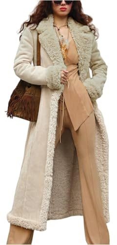 Generisch Wildleder Winterjacke Damen Lang Warm Gefüttert Mantel Damen Winter Elegant Wildlederjacke Mit Fellkragen Teddyfleece Wintermantel Oversize Vintage Damen-Jacken Dicke Teddyjacke