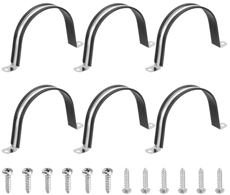 sourcing map 6Pcs 100mm Pipe Clips, 304 Stainless Steel Rubber Coated Cushion Pipe Strap Clamp U-Shaped Bracket with M3x1100mm Screws for Tube Hose Cable Installation, Black