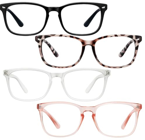 Blue Light Glasses Womens, 4 Pack Anti Eyestrain Computer Screen Gaming TV Phones Glasses, Blue Light Blocking Glasses for Women Men, Fashion Glasses Women, Non Prescription Glasses