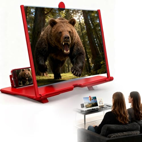 Mobile Phone Magnifier Screen, 3D HD Screen Amplifier for MobilePhone, Phone Screen Magnifier 2026 New Version for Optimal View and Comfort, Supports All Smartphones (Red, 12in)