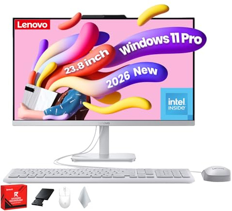 Lenovo A100 All-in-One Desktop Computer - 23.8 FHD Display, Intel N100 Processor, Wi-Fi 6, Keyboard and Mouse, Windows 11 Pro, for Home and School,16GB RAM 512GB SSD