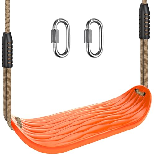 SELEWARE Asiento de balancín resistente para niños y adultos, de plástico plano, antideslizante, con cuerda ajustable, accesorios para columpio para parque infantil, color naranja, paquete de 1 unidad