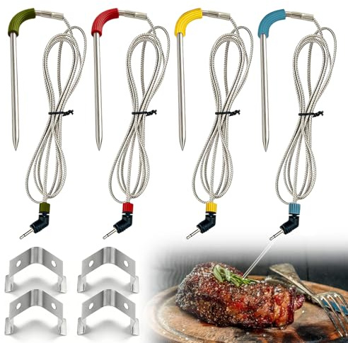 4 stycken grill-reservsond kompatibel med Weber, högprecisions köttgrillsond ersättningsset (-30 °C till 300 °C), köttermometer, reservgivare, grilltermometer, färgglad