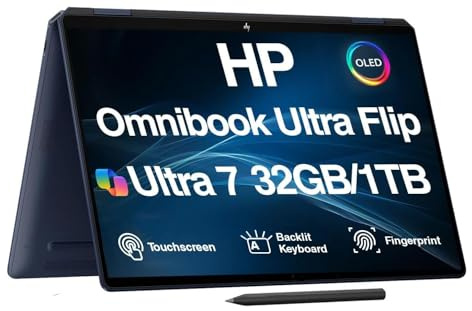 HP Omnibook Ultra Flip Creator 2-in-1 Laptop 14.0 Touchscreen OLED 2.8K Display (Intel Ultra 7-258V, 32GB LPDDR5X, 1TB PCIe SSD, Active Pen, Backlit KB, Fingerprint, 2 Thunderbolt 4, Win 11 Pro)