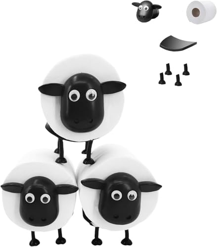 Sheep Toilet Roll Holder - Funny Toilet Paper Holder Free Standing Bathroom Set, Creative and Quirky 3D Printed Black Sheep Toilet Roll Holder, Unique and Adorable Bathroom Decor (3-Piece Set)