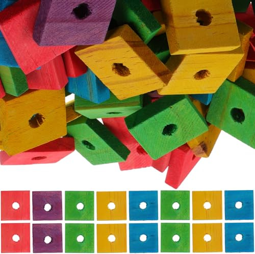 VILLCASE 100 Pcs Parrot Chewing DIY Wood Chip Teeth Grinding Bite Exercise Promotes Fun Wooden Material Chip DIY for Small Birds and Parakeets Random Color