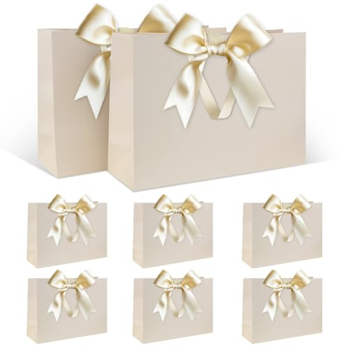 Juego Bolsas Regalo, Bolsa Regalo Blanco con Cinta Bolsa Regalo Blanco con Asas 8 Piezas 30 x 21 x 10 cm Bolsas Regalo Grande para Cumpleaños Boda Aniversario Navidad