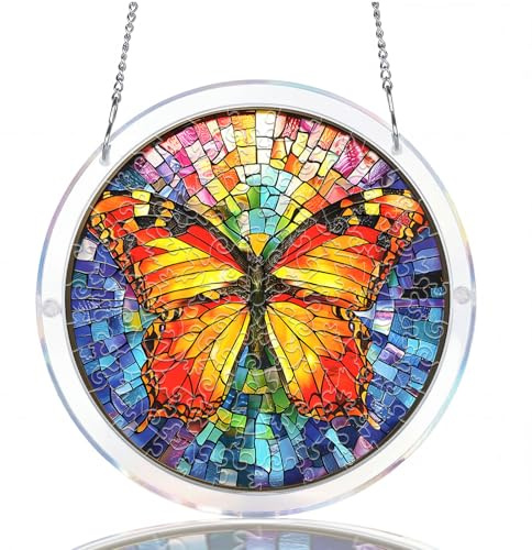 WOODBESTS Acrylic Suncatcher Puzzles, Suncatcher for Doors Garden Window Hanging, Colorful Butterfly Puzzle, Birthday for Lover (S - 7.4 * 7.4 in)