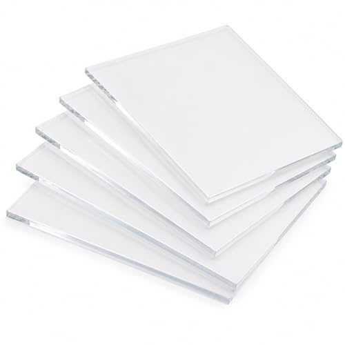 Acrylglasplatte 3mm Transparent - 5er Pack - Blanko Acrylplatte Klar Rohling für Werbeschild, Basteln & Lasern (A5 (148x210mm))