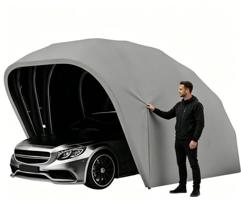 Carport Abri Voiture Exterieur, Pliable Garage Mobile Semi-Automatique Retractable en Acier Inoxydable, Verrouillable, Imperméable Protection, pour Parking (5,5M)