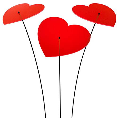 SUNPLAY Sonnenfänger Herzen in ROT, 3 Stück je 20 cm Durchmesser im Set + 70 cm Schwingstäbe