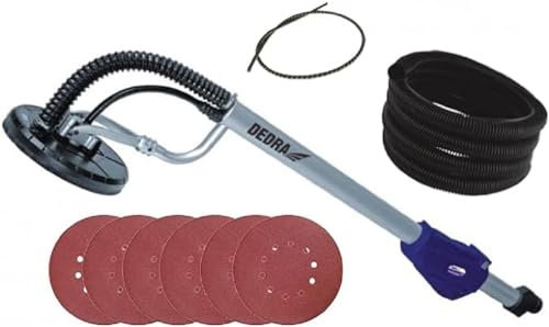 DEDRA Ponceuse Girafe Professionnelle 710W (DED7748) – Ponceuse à Long Bras pour Plâtre et Gypse 225 mm – Tête Articulée, Éclairage LED Intégré, Vitesse Variable