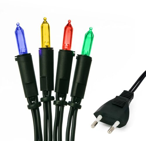 hellum Pisello LED Lichterkette innen bunt, 50 Lichter Kabel grün Fenster | Lichterkette 220 V, 50 LED, 7,35 m beleuchtete Länge, DIY Dekoration, Wohnzimmer, Weihnachtsbaum, mit Stecker <59lm 560534