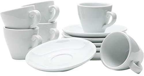 Gastro Spirit - 12-teiliges Espresso-Tassen Set - Weiß, 90 ml, Porzellan, dickwandig, spülmaschinenfest, italienisches Design - 6er Kaffee-Tassen Set mit Untertassen