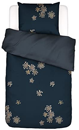 ESSENZA Bettwäsche Lauren Dunkelblau Indigo Weiß Blumen Blüten Baumwollsatin, Größe:135 cm x 200 cm