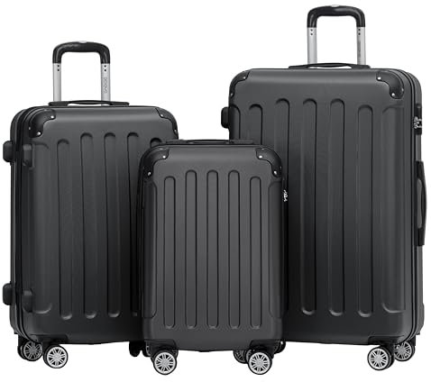 BEIBYE- Hartschalenkoffer Koffer Trolley Rollkoffer Reisekoffer Zahlenschloß 4 Zwilings-Rollen (Black, Koffer-Set)