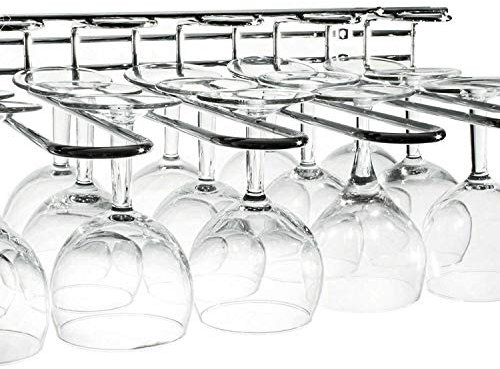 PriceKingX Hanging Wine Glass Rack, under cabinet stemware Rack, Hanging Champaign glass goblet holder Under Shelf Rack for Bars Kitchen