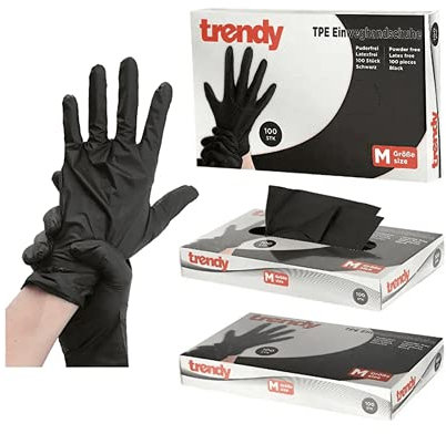 HOMA Lot de 100 gants jetables en TPE sans latex sans poudre, noirs, taille M