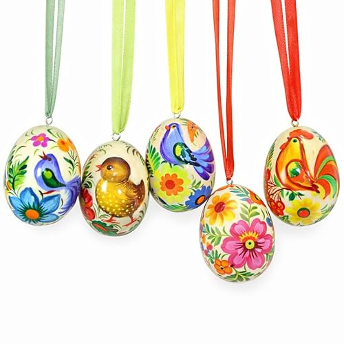 Mini Ostereier aus Holz zum Aufhängen - 4 cm, Bunte Kleine Ostereier Dekoration für den schönen Osterstrauß, Feine Malerei Kunsthandwerk aus der Ukraine