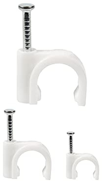 Round Cable Clips Assortment with Steel Nails (80 PCS) Wire Tidy Clips for Ethernet Cables, Telephone, TV and USB Wires Cables Line (White Cable Clamp)