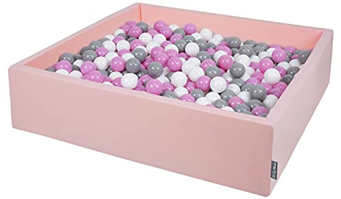 KiddyMoon Großes Bällebad Quadrat 120 x 120 x 30 cm mit 200 Bällen 7 cm Weiches und Sicheres Spielzeug Ballgrube Abnehmbarer Bezug Waschbar