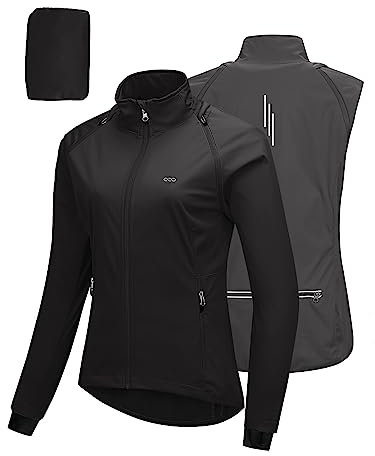 33,000ft Fahrradjacke Damen Wasserdicht Atmungsaktiv Sommer UV-Schutz Leicht Fahrradweste mit Abnehmbaren Ärmeln Fahrrad Reflektierend Regenjacke Frauen Schwarz XL