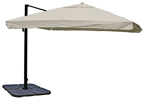 Mendler Gastronomie-Ampelschirm HWC-A96, 3x4m (Ø5m) Polyester Alu/Stahl 26kg Flap mit Ständer drehbar - creme-grau