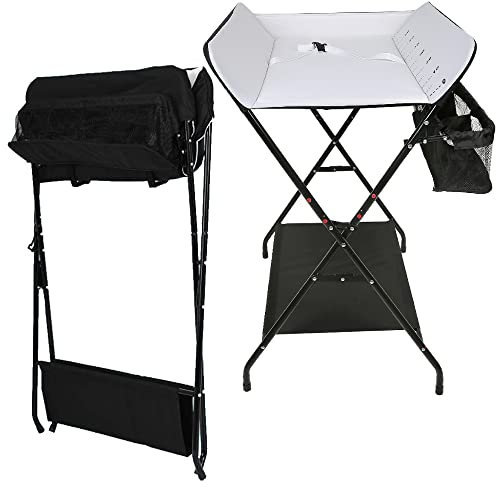 XUANYU Wickeltisch, faltbar, Wickeltisch für Babys, tragbar, mit Rollen, Schwarz-Weiß, 55,5 x 79 x 96 cm