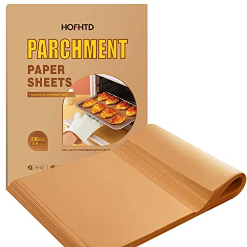 200 Pcs Parchment Paper Sheets, 12 x 16 Inches Air Fryer Disposable Paper Liners, Non-Stick Precut Parchment Paper for Baking, HOFHTD Unbleached Baking Papers for Cooking, Grilling, Roasting, Steaming