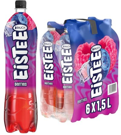 Rauch Eistee Berries - Bester Fruchttee mit Himbeer & Heidelbeer Geschmack | Erfrischungsgetränk & Durstlöscher | Purer Tee Genuss | Ideal für alle Sorten | 6x 1,5 Liter PET Flasche