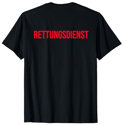 Rücken Aufdruck Hinten Roter Schriftzug Rettungsdienst T-Shirt